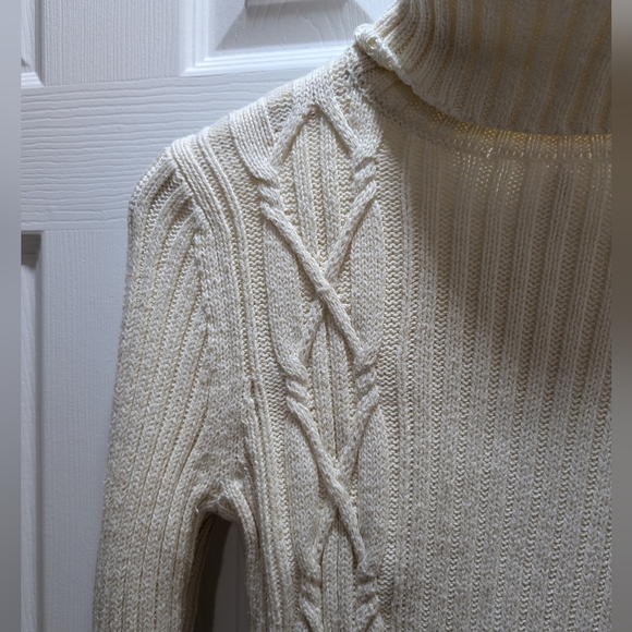 Sundance Legends rib knit side tie turtleneck sweater, ivory cream, size M - Picture 7 of 9